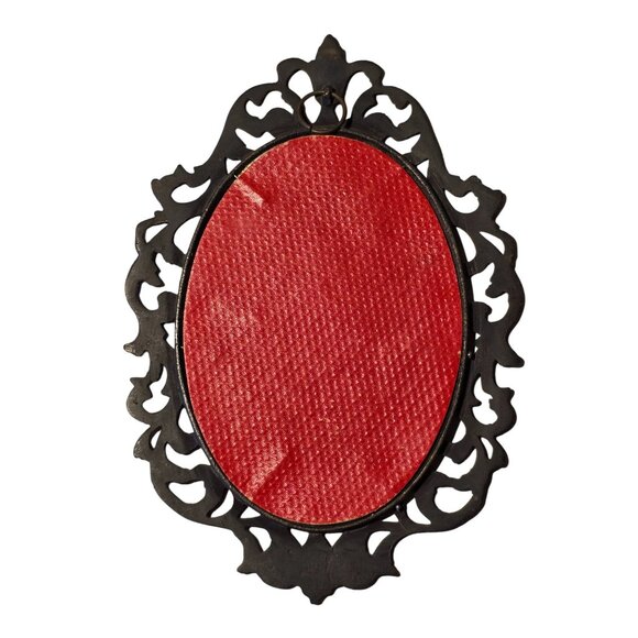 Vintage Ornate Brass Frame Art Set Painting on Silk Boy & Cottage Miniature Pair - Picture 4 of 5